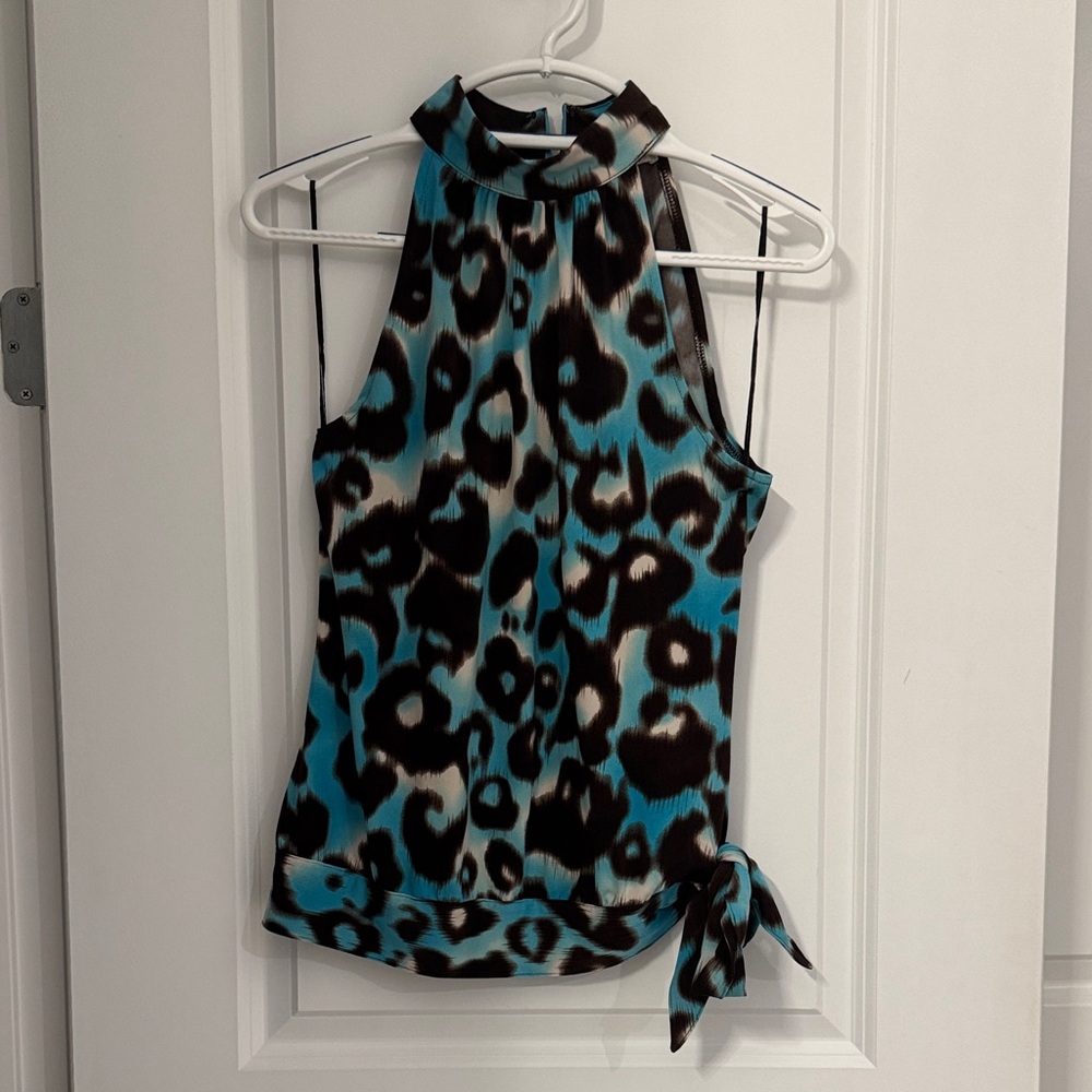 Michael Kors Leopard Print Halter Top - Blue and Black